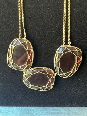Rare Vintage Kendra Scott Marcella Bib Statement Necklace Berry Red Gold